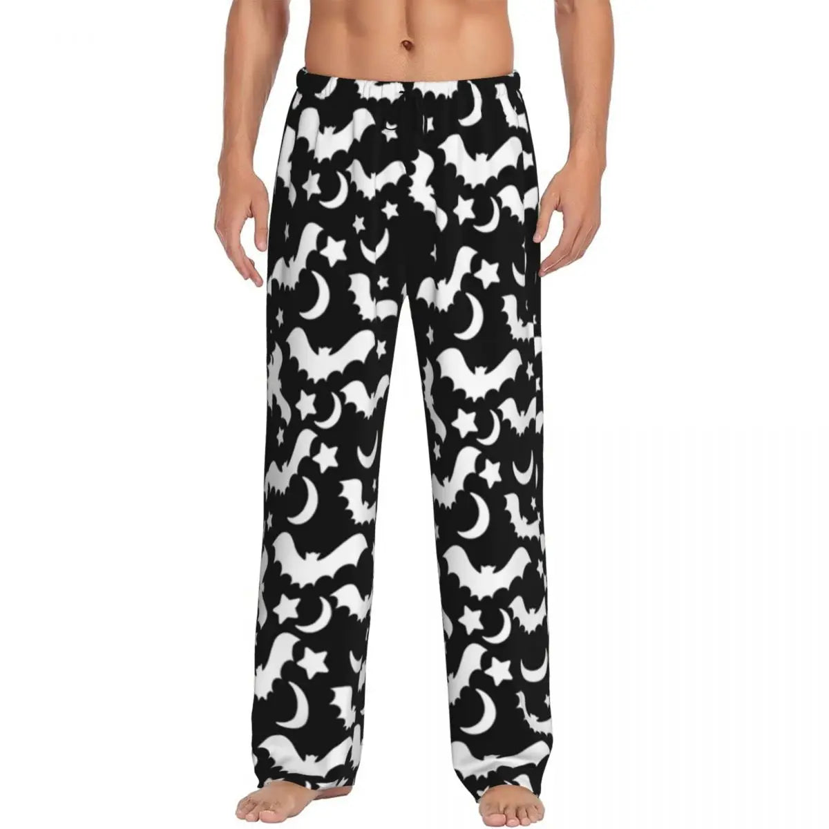 Custom Cute Spooky Halloween Bats Black And Purple Pajama Pants for Men Lounge Sleep Drawstring Sleepwear Bottoms with Pockets