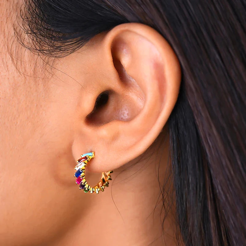 Colorful Crystal Earrings 925 Sterling Silver Ear Needle Stud Earrings for Women Cross Dangle Earrings Party Wedding Jewelry