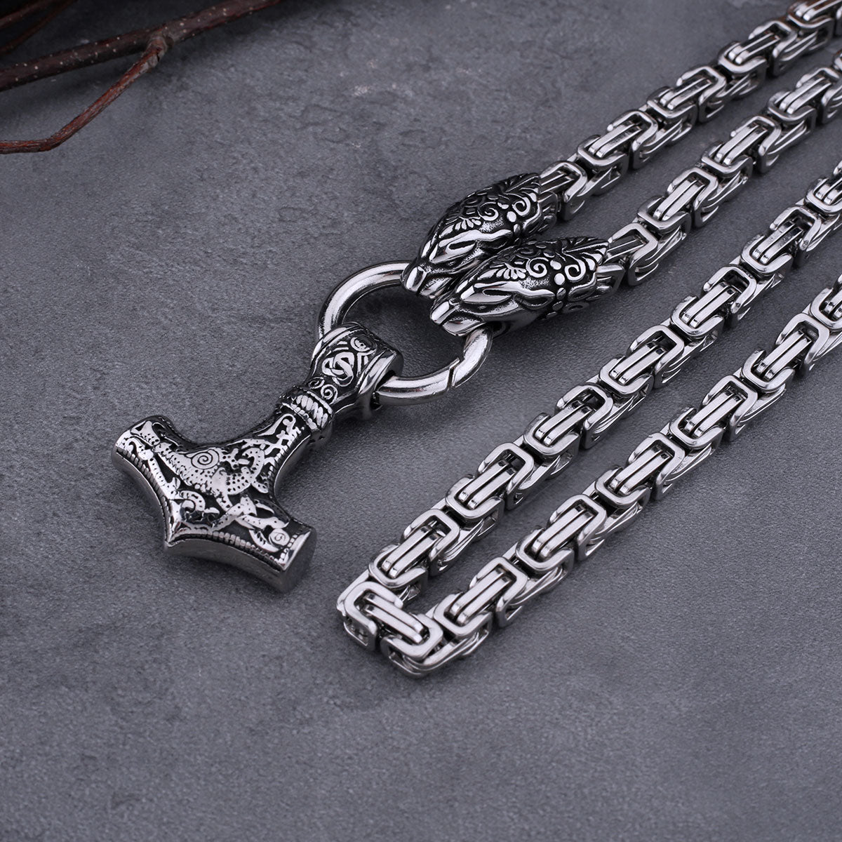 Viking Men's Dragon Head Necklace Thor's Hammer Fashion Hip Hop Biker Amulet Pendant Stainless Steel Jewelry Nordic Gifts