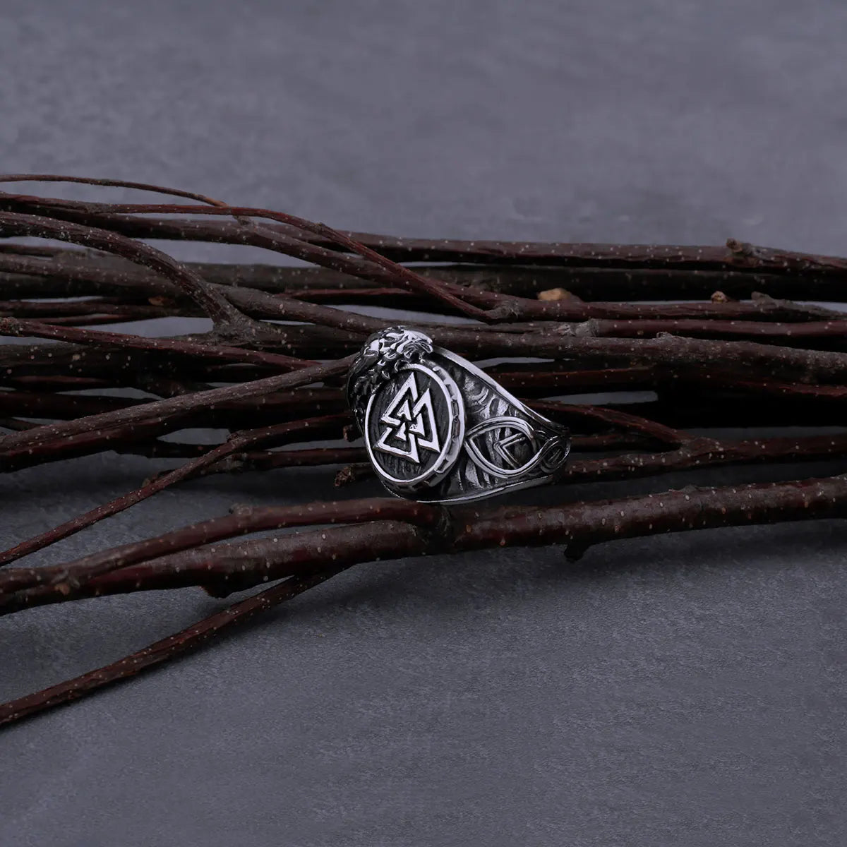 316L Stainless Steel Viking Ring Raven and Norse Rune Men's Valknut Amulet Hip Hop Vintage Biker Ring Jewelry Gift Dropshipping