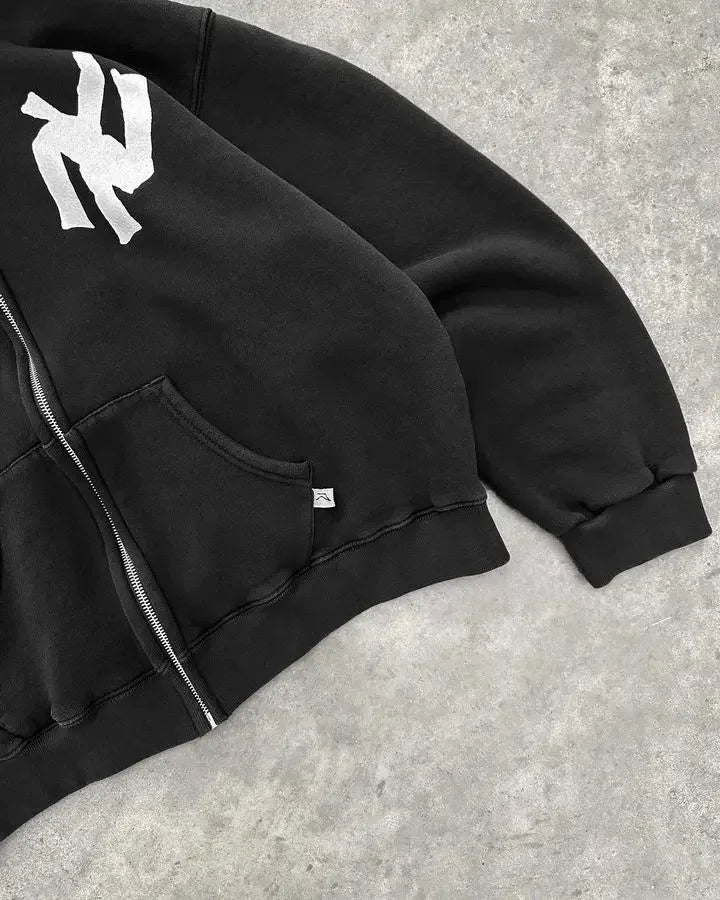2024 New Y2K American Retro Trend Gothic Print Hooded Womens Street Hip Hop Casual Loose Sweatshirt Couple Fashion Hooded