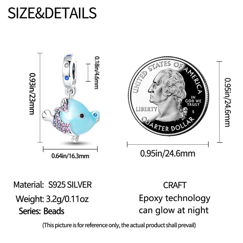 New 100% 925 Sterling Silver Ocean Luminous Sea Turtle Dolphin Octopus Charms Beads Fit Qikaola Original Bracelets DIY Jewelry