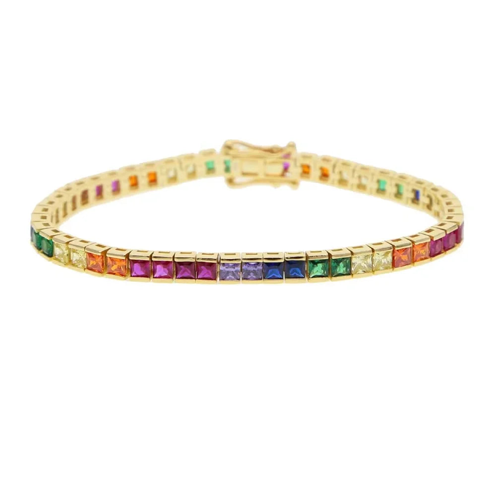 2025 High Quality Crystal Rainbow Geometry Bracelet Bangle For Women Paved Clear AAA Cz Luxury Gold Color Party Jewelry Gift