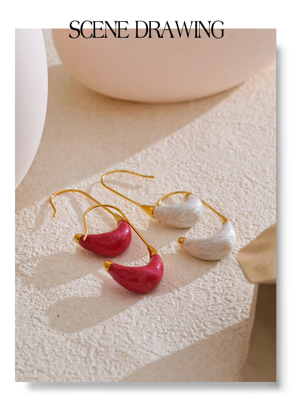 Yhpup New Popular Red White Enamel Metal U Shape Geometric Hoop Earrings for Women Stainless Steel Exquisite Daily Jewelry Gift