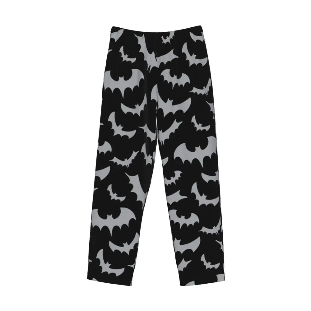 Custom Cute Spooky Halloween Bats Black And Purple Pajama Pants for Men Lounge Sleep Drawstring Sleepwear Bottoms with Pockets