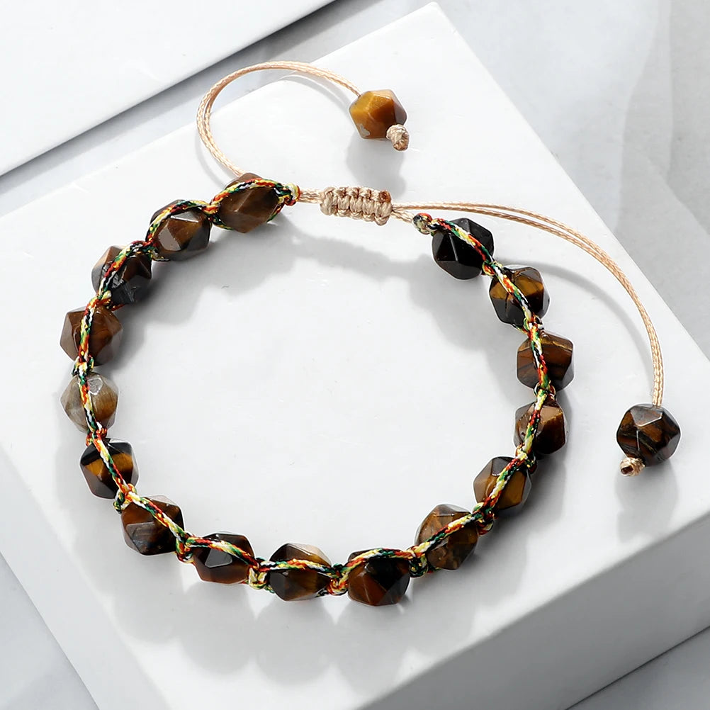 Women Healing Energy Bracelet 8mm Natural Gemstone Beads Irregular Shaped Cut Surface Beads Bracelet Charm Couples Jewelry Gifts