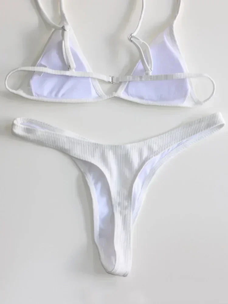 Bandeau Tanga Bikinis Ribbed Bikini 2025 Sexy High Cut Bikini Set Brazilian Swimsuit Thong Swimwear Women Girls Swimming Suit