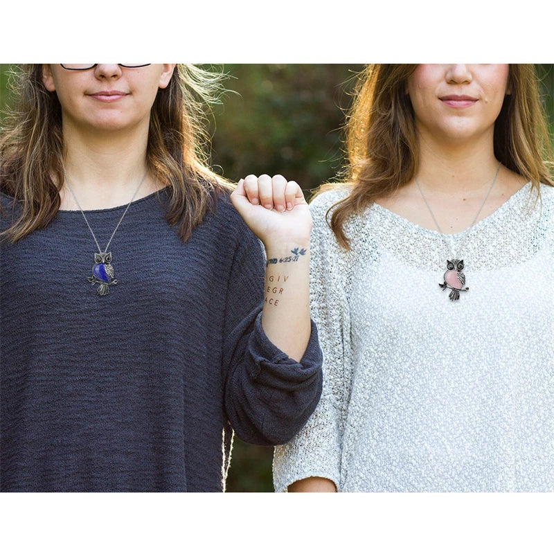 Owl Necklace Healing Crystal Stones Pendant Necklaces for Women Men Natural Amethyst Rose Quartz Gemstone Jewelry