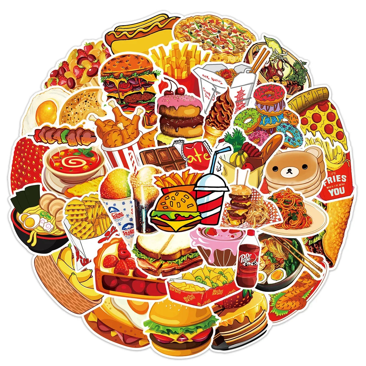 10/25/50pcs Bread Food Stickers Graffiti Decals for Fridge Water Bottle Luggage Pad Phone Bike Car Motorcycle Scrapbook Home
