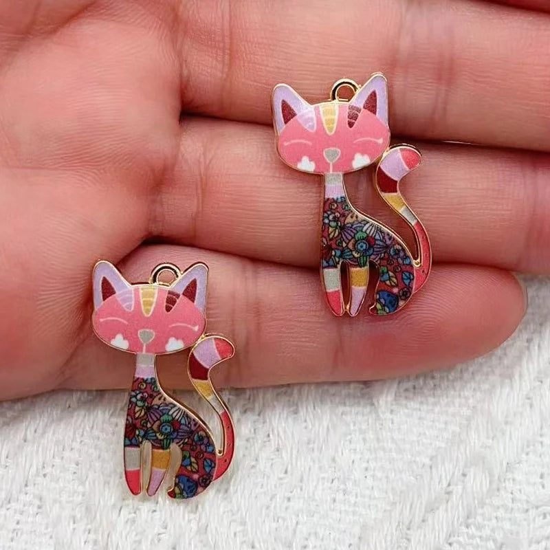 10pcs Cute Cat Charm for Jewelry Making Enamel Necklace Pendant Bracelet Earring Phone Accessories Diy Craft Supplies