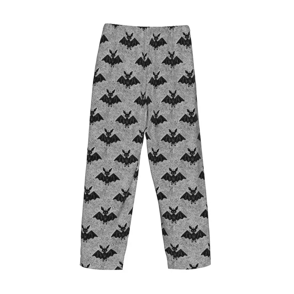 Custom Cute Spooky Halloween Bats Black And Purple Pajama Pants for Men Lounge Sleep Drawstring Sleepwear Bottoms with Pockets