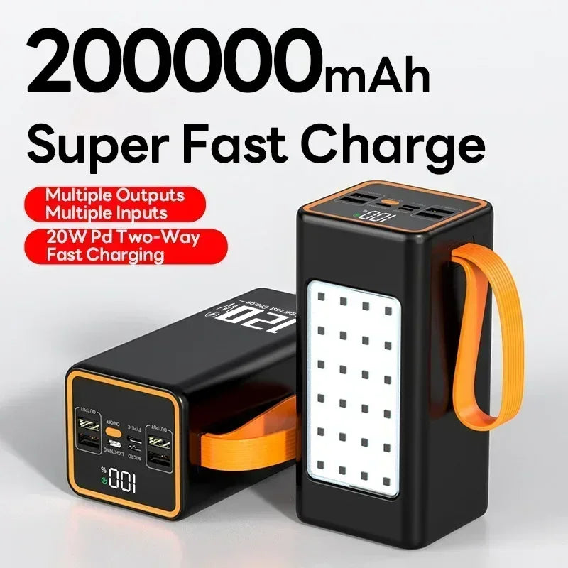 200000mAh Two-way Fast Charging 120W Portable Charger Power Bank Fast Charging External Tito C for xiaomi iPhone W/LED Light