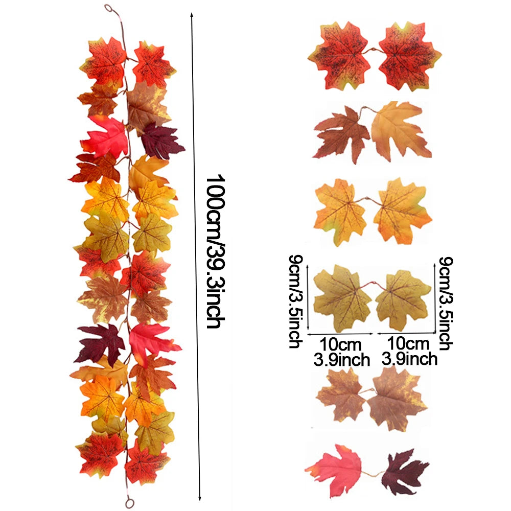 Thanksgiving Decorations Fall Maple Vine Garland Artificial Autumn Fall Foliage Garland Wedding Fireplace Decor Halloween Party