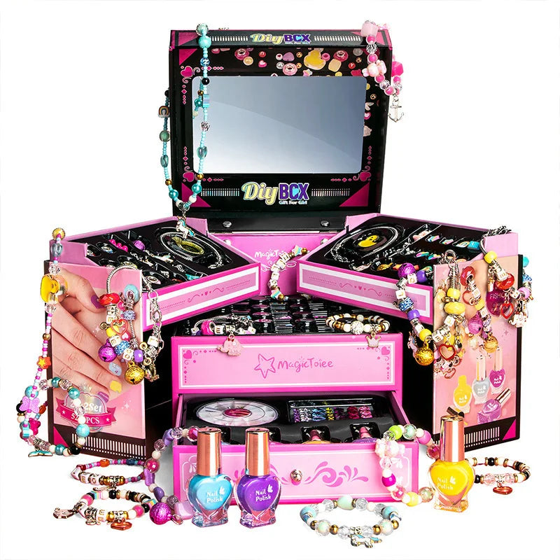 Charm Bracelet Making Kit with Jewelry Box & Nail Polish Jewelry Making Kit Birthday Christmas Gifts for Girls Ages 6-12