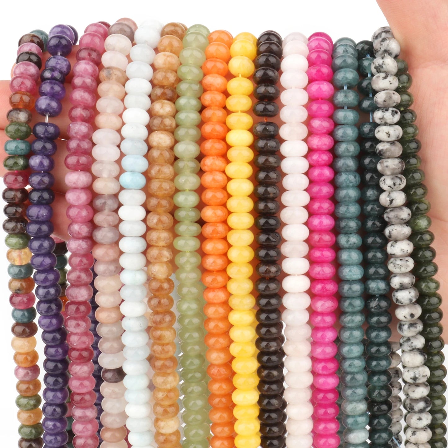 Rondelle Natural Stone Aventurine Tourmaline Jade Beads Flat Round Loose Beads for Jewelry Making DIY Charm Gift Bracelets 8x5mm