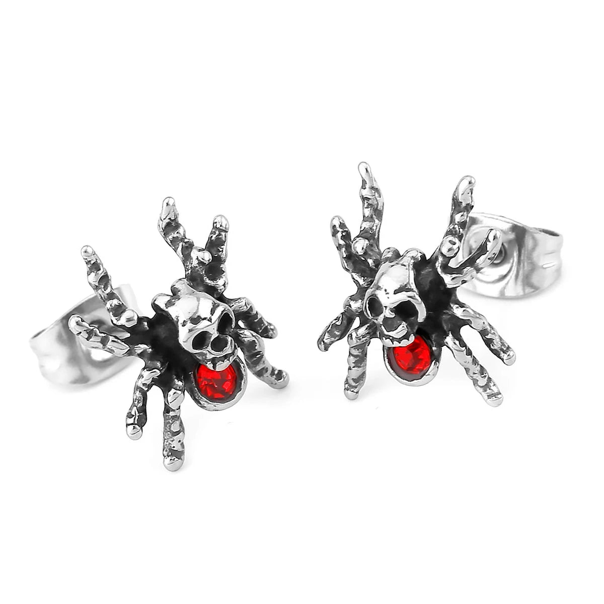 Gothic Spider Zircon Skull Stud Earrings Men Women Stainless Steel Hip Hop Biker Animal Earrings Fashion Party Jewelry