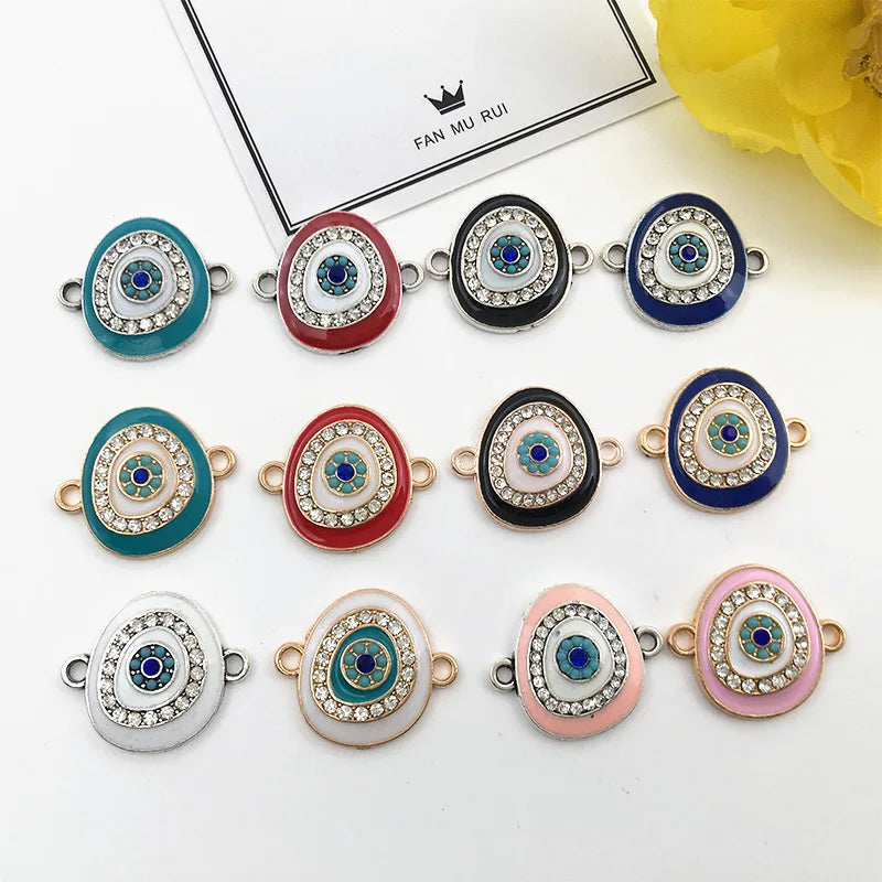 KC 2 Holes Connector Rhinestone Evil Eye Charm For Jewelry Making DIY Bracelet Necklace Bangle Accessories Supplies Wholesale