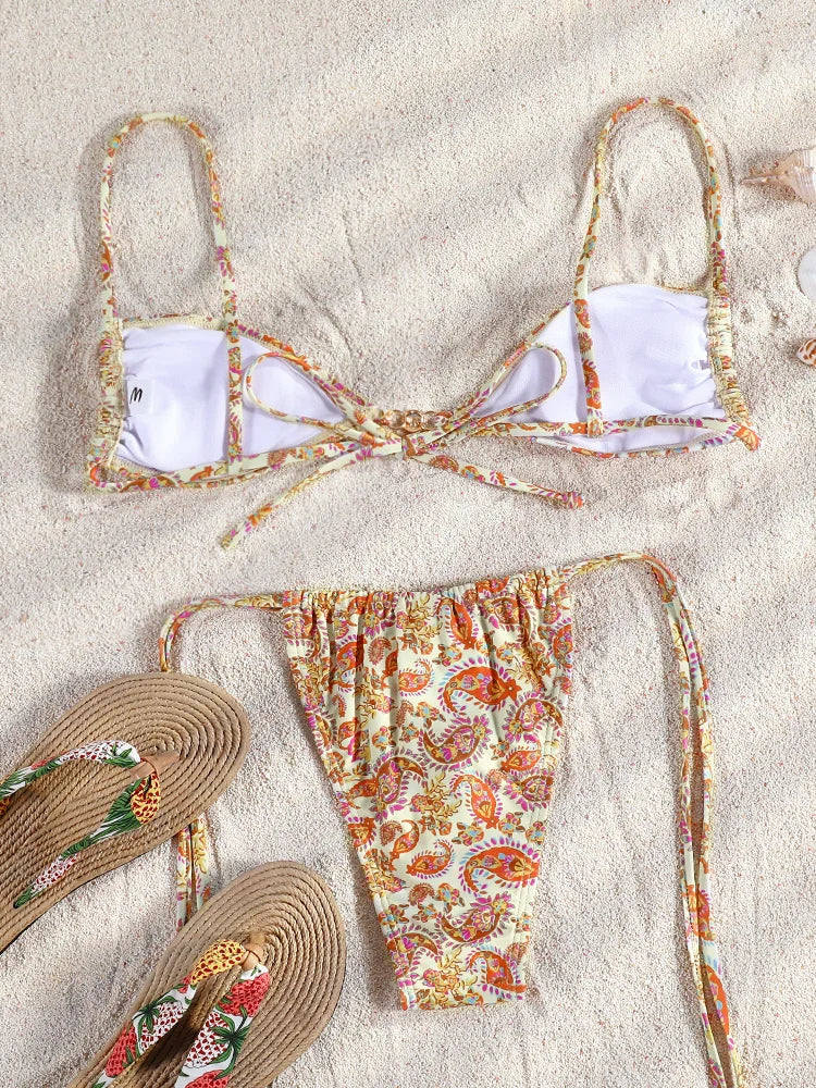 ZRTAK Sexy Micro Bikini Sets Two Piece Suit Women Swimsuit Push Up Bikinis 2024 Bathing Suit Swimwear Print Beachwear Solid