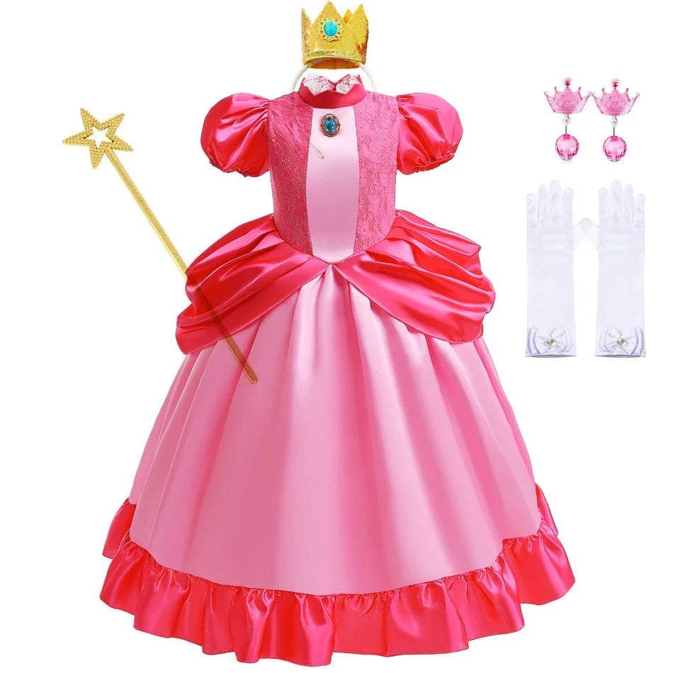 Peach Dress For Girls Cosplay Dress Up Princess Costume Halloween Game Role Play 4 6 8 10 Yrs Kid