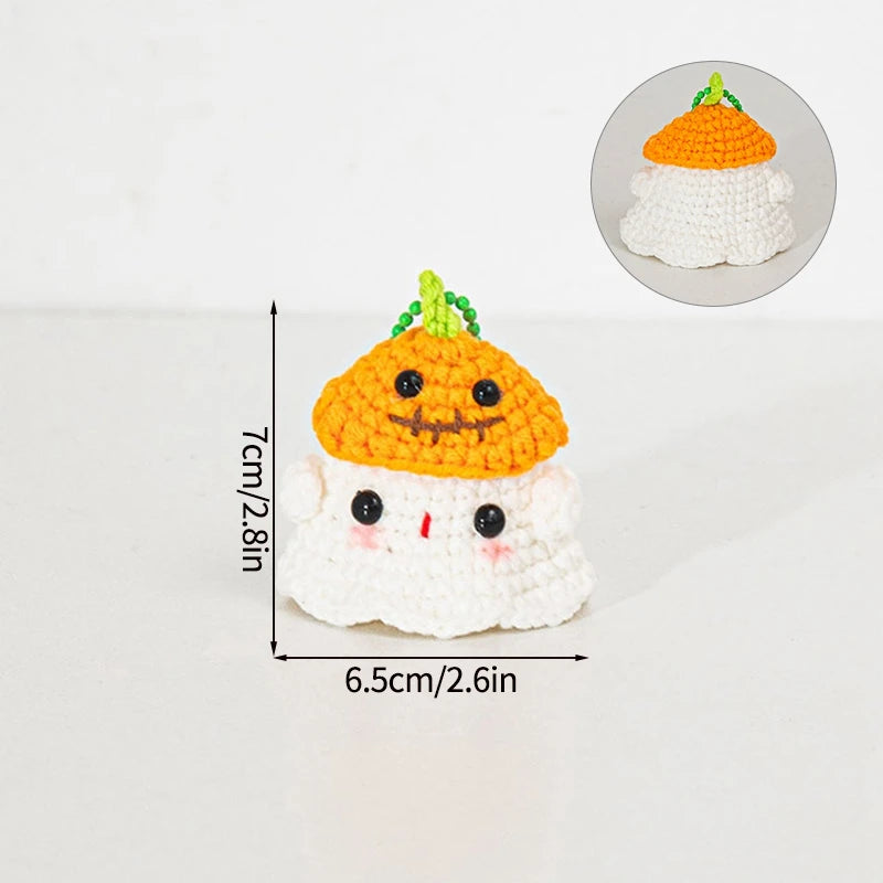 Kawaii Halloween Crochet Ghost Keychain Desktop Ornament Mini Handmade Knitted Keyring Accessories Bag Pendant Gifts Home Decor