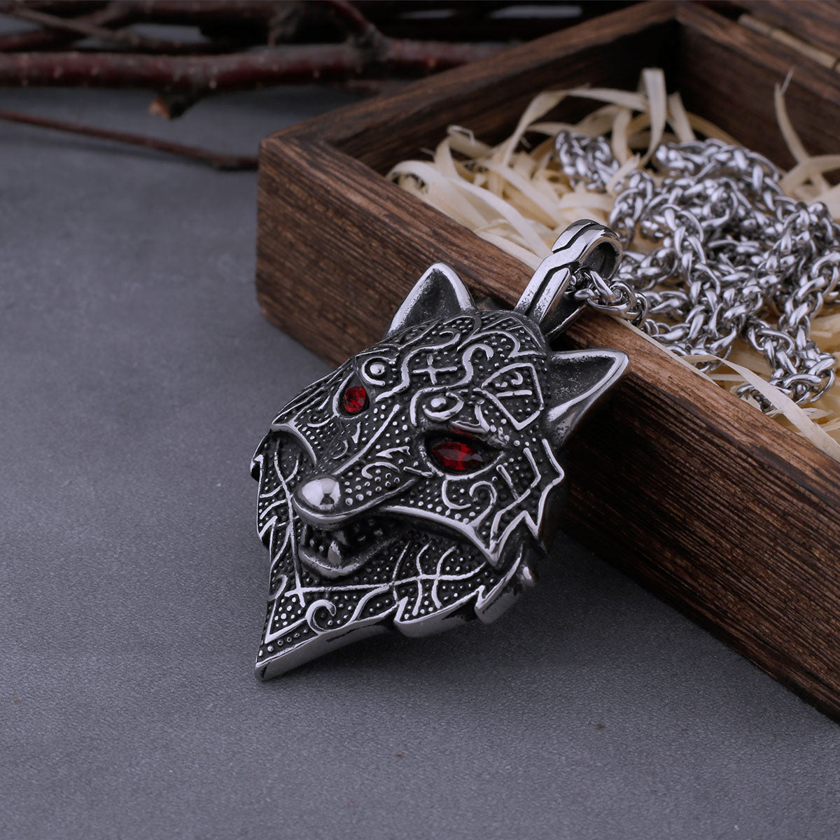 316L Stainless Steel Viking Nordic Wolf Head Men's Necklace Fashion Retro Boutique Versatile Hip Hop Biker Pendant Jewelry Gift