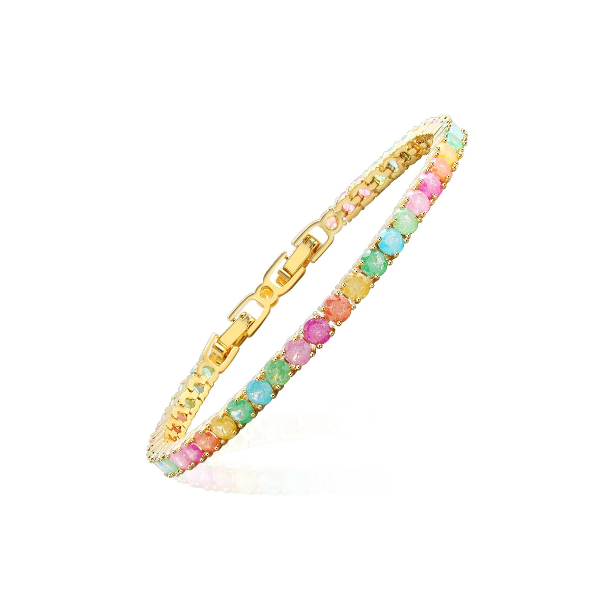 MHS.SUN 2024 New Luxury Rainbow Crystal Tennis Bracelet For Women Colorful Zirconia Femme Bridal Wedding Jewelry Christmas Gift