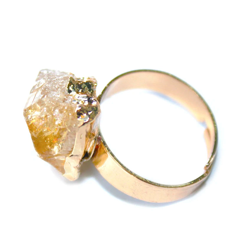 Raw Citrine Open Rings for Women Handmade Irregular Rough Stone Adjustable Finger Jewelry