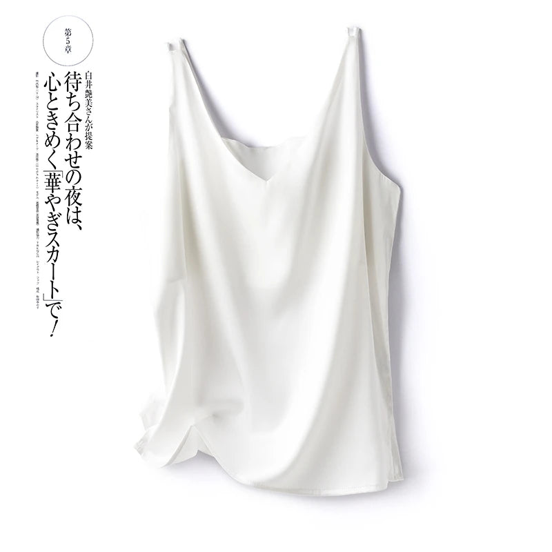Women's New Four Seasons Inner Wear Silk Suspenders 2022 V-Neck Solid All-Match Satin Vest Soft Loose Thin Lady Sleeveless Tops