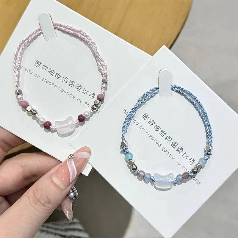 Handmade Couple Cute Cat Bracelet Unique Stylish Hand Rope For Women Men Beaded Woven Bracelet Wrist Jewelry Gifts