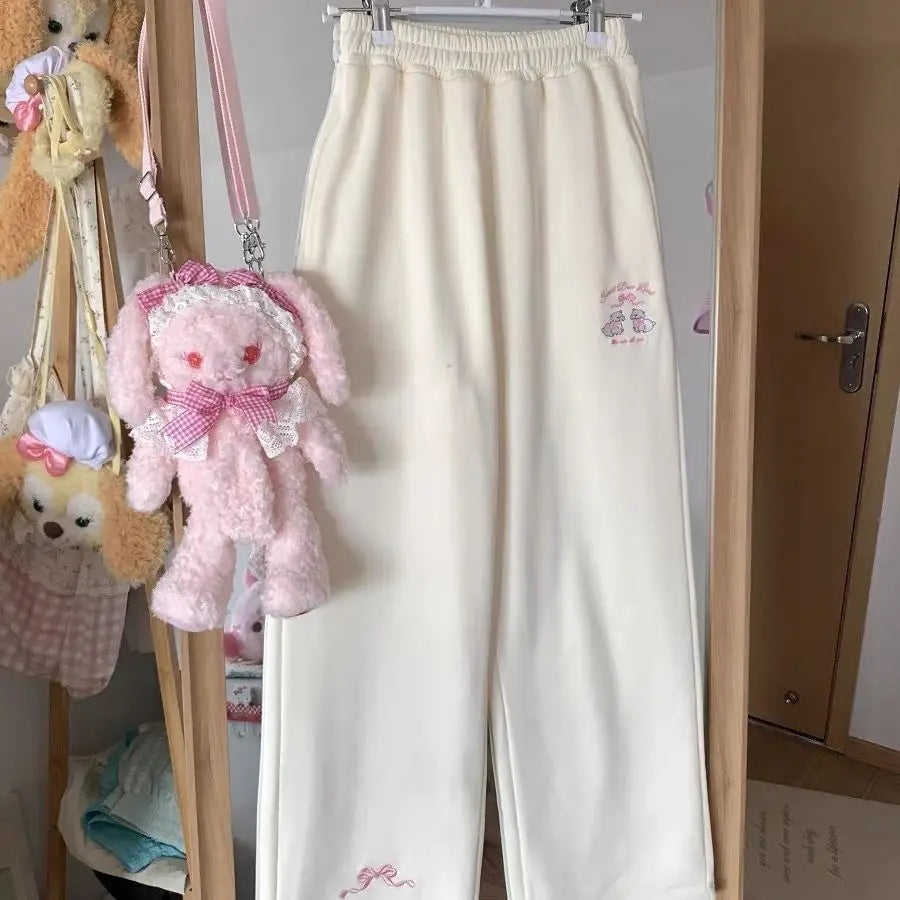 Sweet Girl Cute Straight Pants Spring New Casual All Match Sports Sweatpants Elastic Waist Cartoon Y2k Aesthetic Women Pants