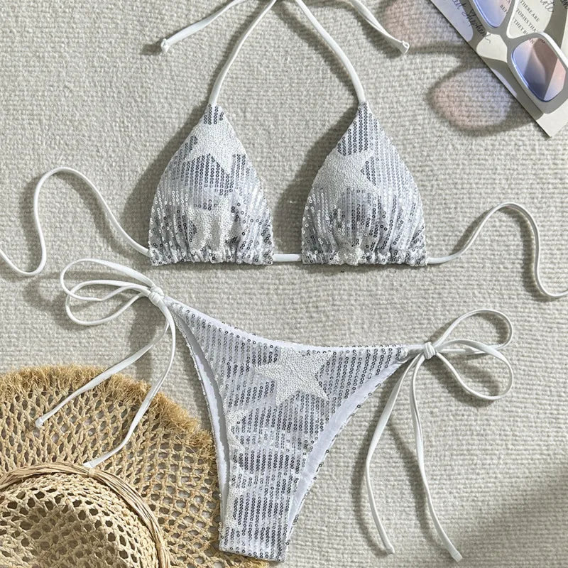 Shining Sexy Bikinis Swimsuits Women's Swimwear Push Up Female Beach Swim Wear Bathing Suits Brazilian Bikini Set Pool Bather