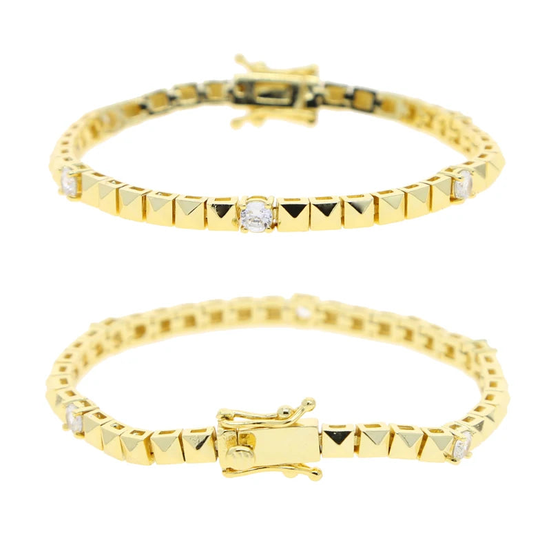 High Quality Simple Geometric Women Jewelry Fashion Gold Color White CZ Blue Turquoises Beaded Chain Bracelet Necklace