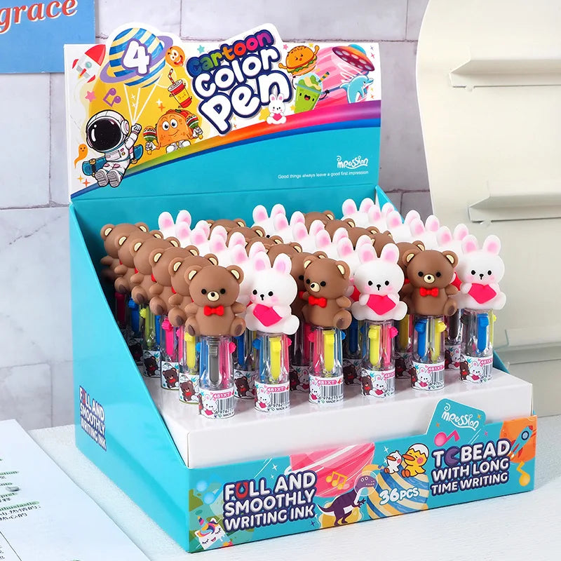 4 pcs/lot Cartoon Love Rabbit Bear 4 Colors Ballpoint Pen Mini Korean Stationery Pens For Writing Cute School Office Supply