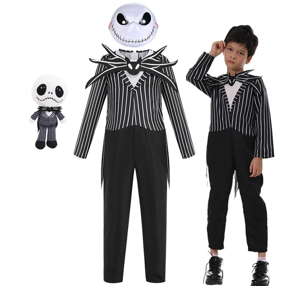 2025 Boys Christmas Eve Nightmare Before Scary Skeleton Jack Cosplay Striped Halloween Cosplay Costume