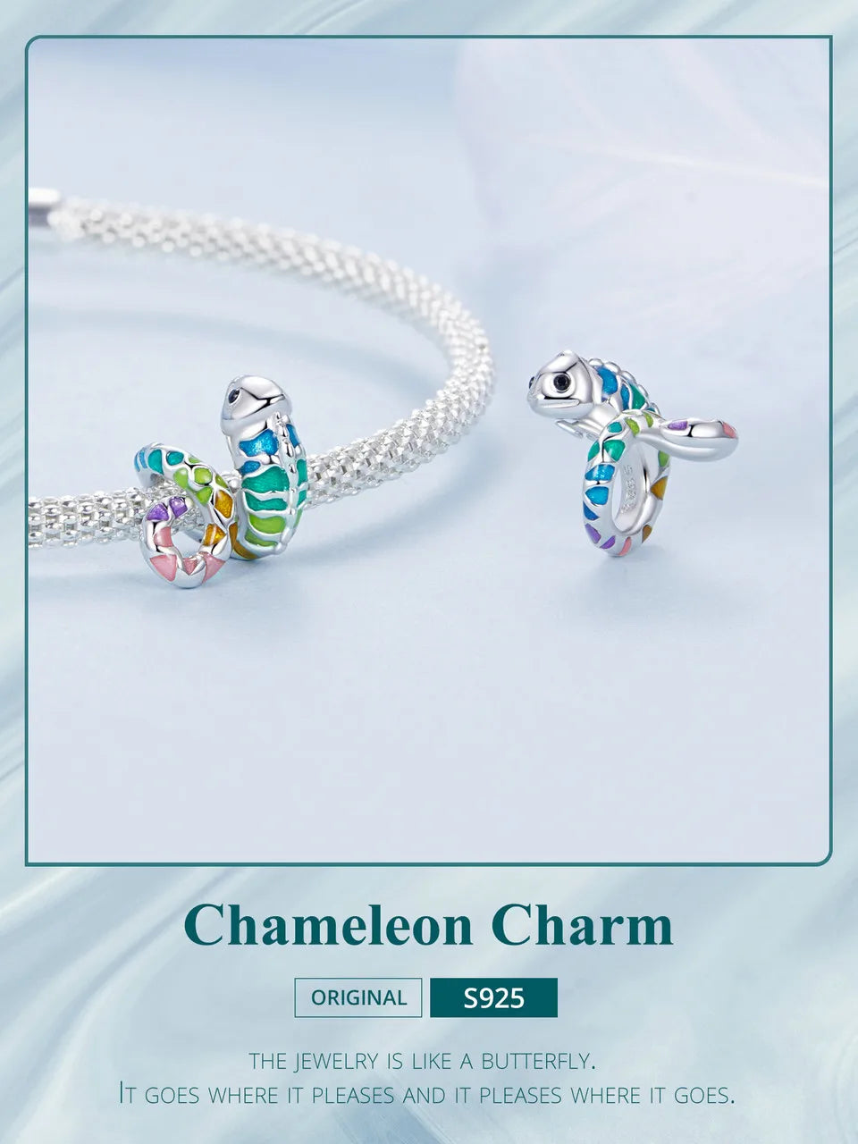 WOSTU Real 925 Sterling Silver Rainbow Color Chameleon Charms Animal Bead Fit Original Bracelet DIY Necklace Jewelry Making Gift
