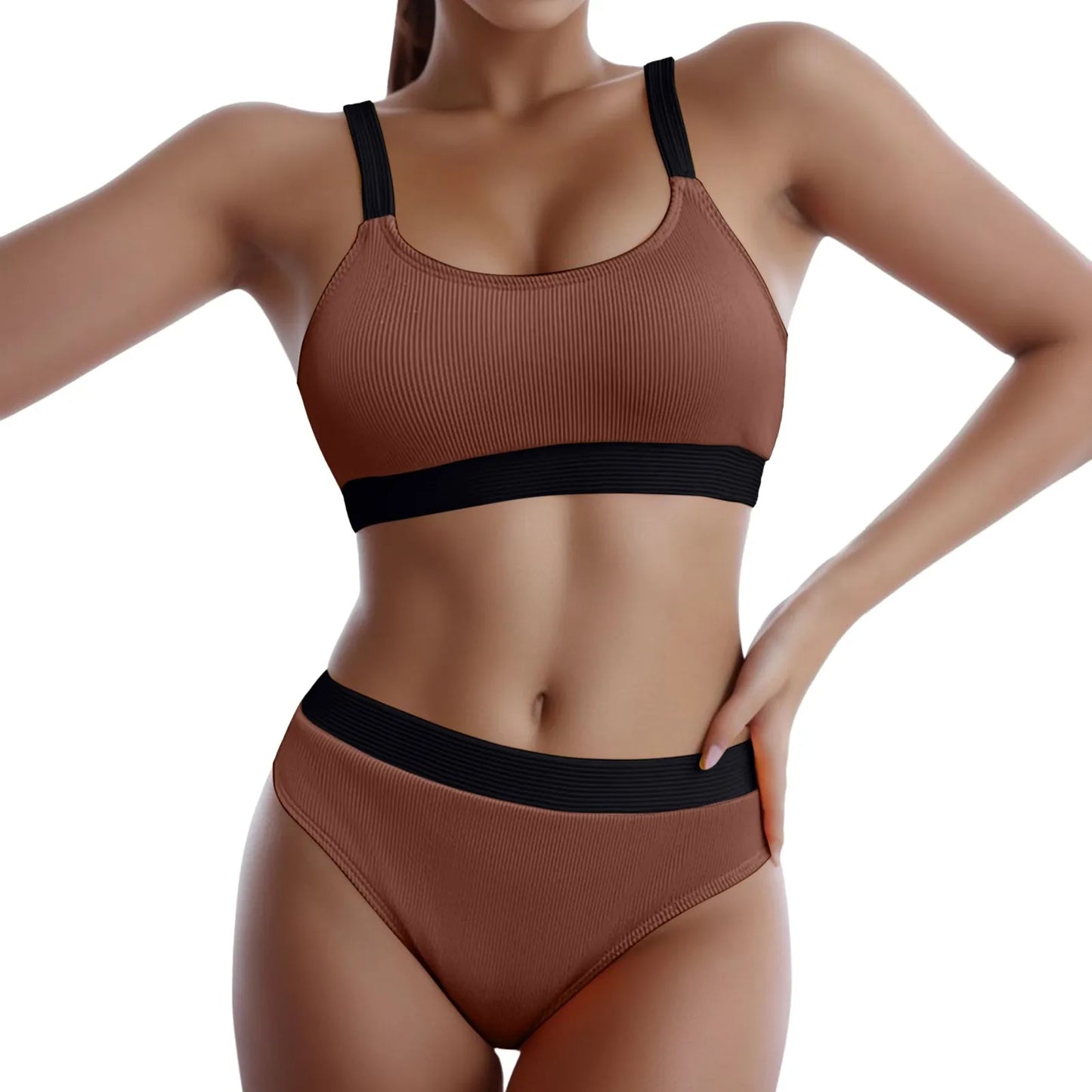 Women High Waist Bikini Female Crew Neck Push Up Bra Bikinis Print Swimsuit Female Beachwear Hip Lifting Shorts Swimwear