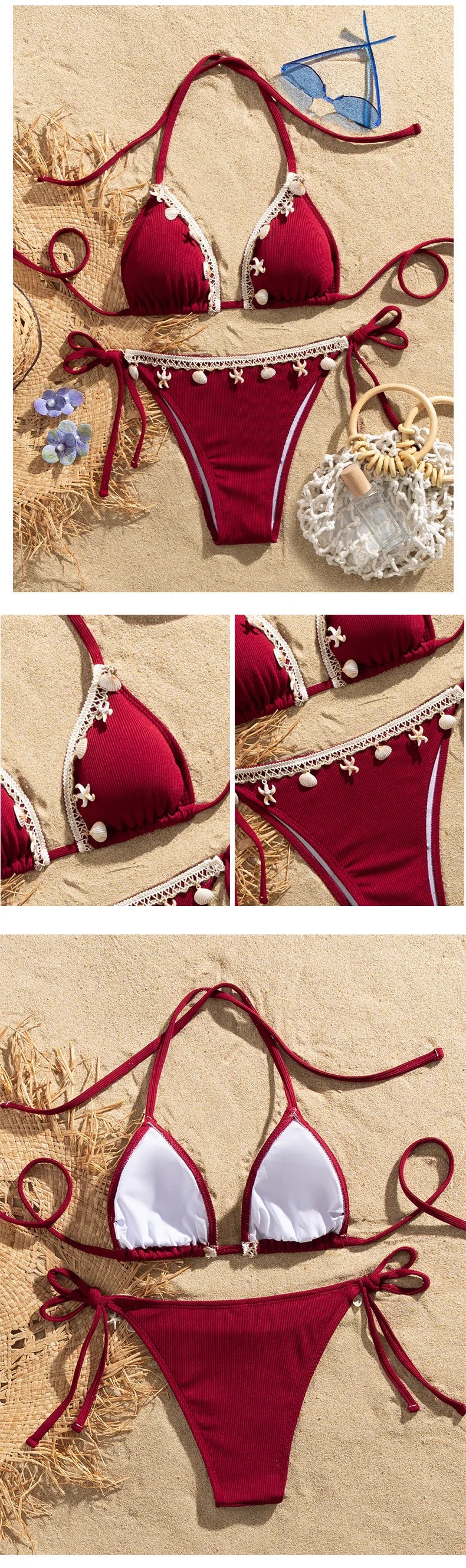 Wine Red Sexy Bikinis Female Swimsuits Women's Swimwear Push Up Swim Wear Bathing Suits Brazilian Bikini Set Beach Pool Bather