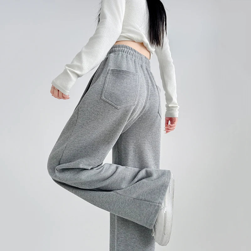 Black Gray High Waist Sweatpants Women Spring Autumn Elastic Waisted Wide Leg Trousers Woman Comfort Straight Loose Sport Pants