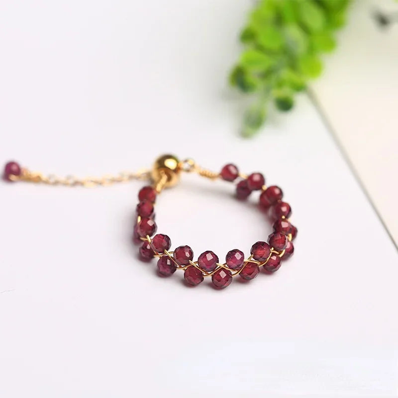 Natural Crystal Ring For Women Agate Tourmaline Moonstone Pearl Faceted Adjustable Winding Wire Ring Wedding Jewelry