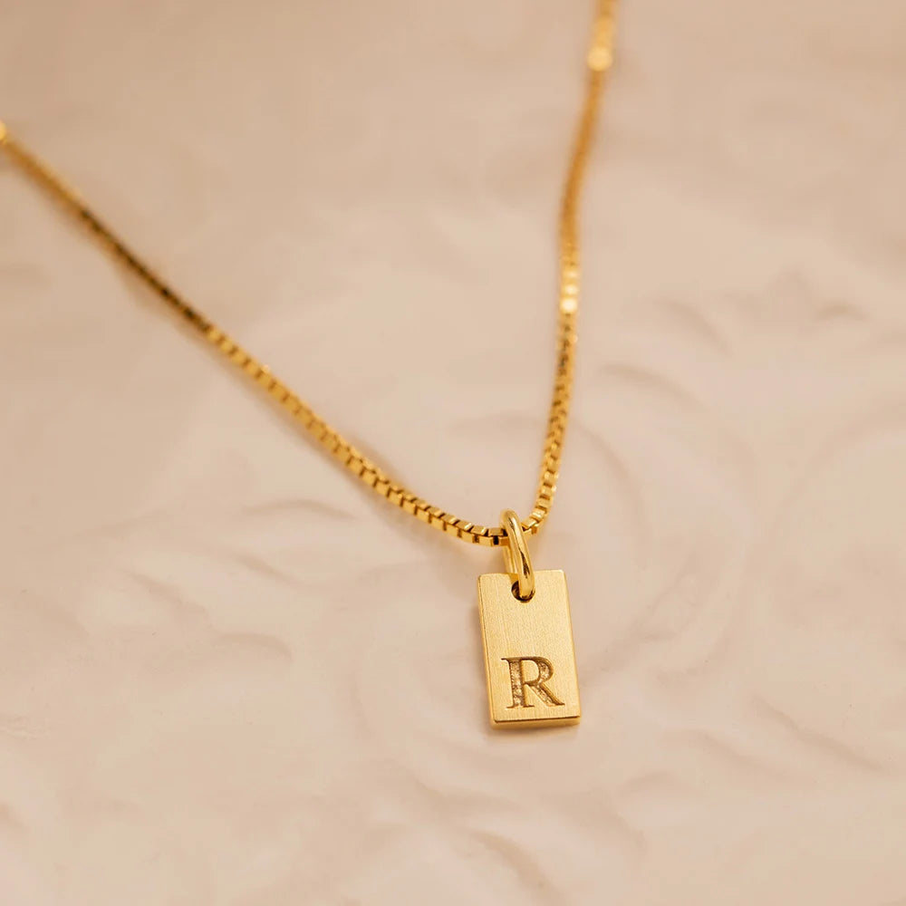 New Tiny Square A-Z Alphabet Pendant Necklace for Women Clavicle Chain Stainless Steel Initial Letter Necklace Collar Jewelry