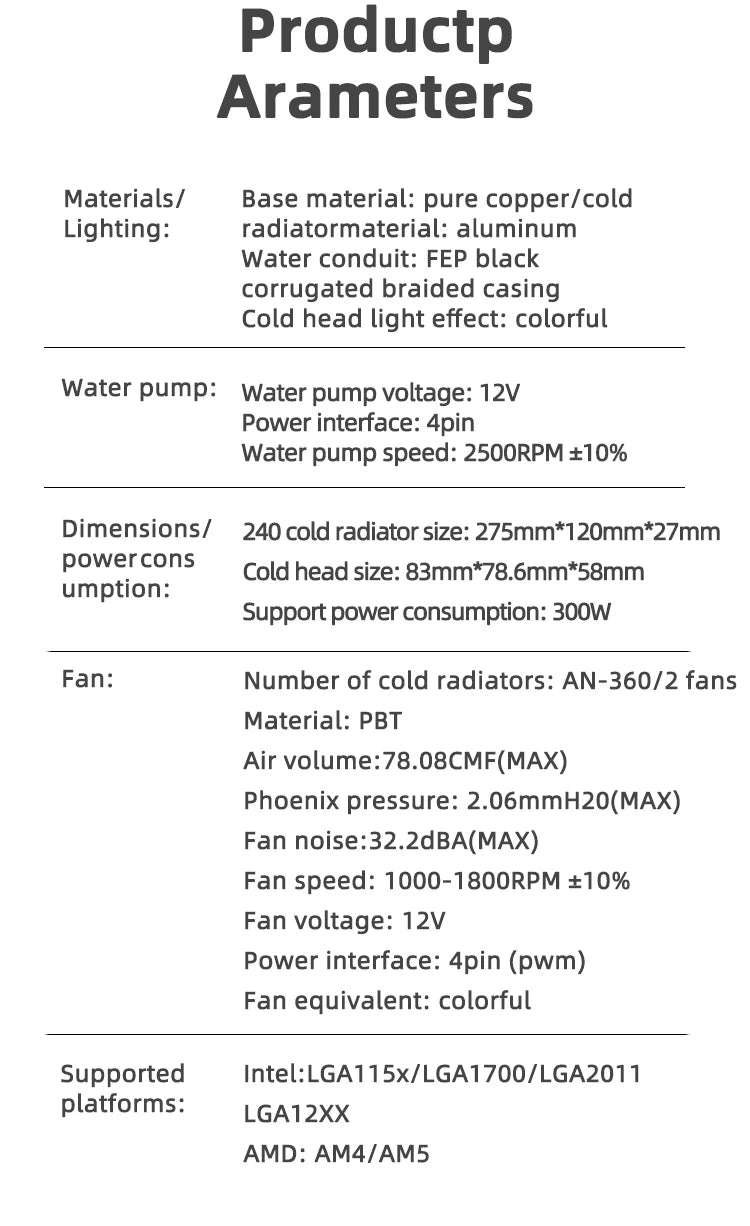 TEUCER AF S240 Water Cooled Cooling Radiator Colorful Lighting Water Cooling Head 12CM Fan For LGA 2011 17XX 1200 115X AM4 AM5
