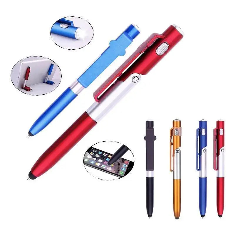 2025 4 In 1 Multifunction Ballpoint Pen With Led Light Folding Phone Holder Touch Screen Stylus Office School Student Stationery
