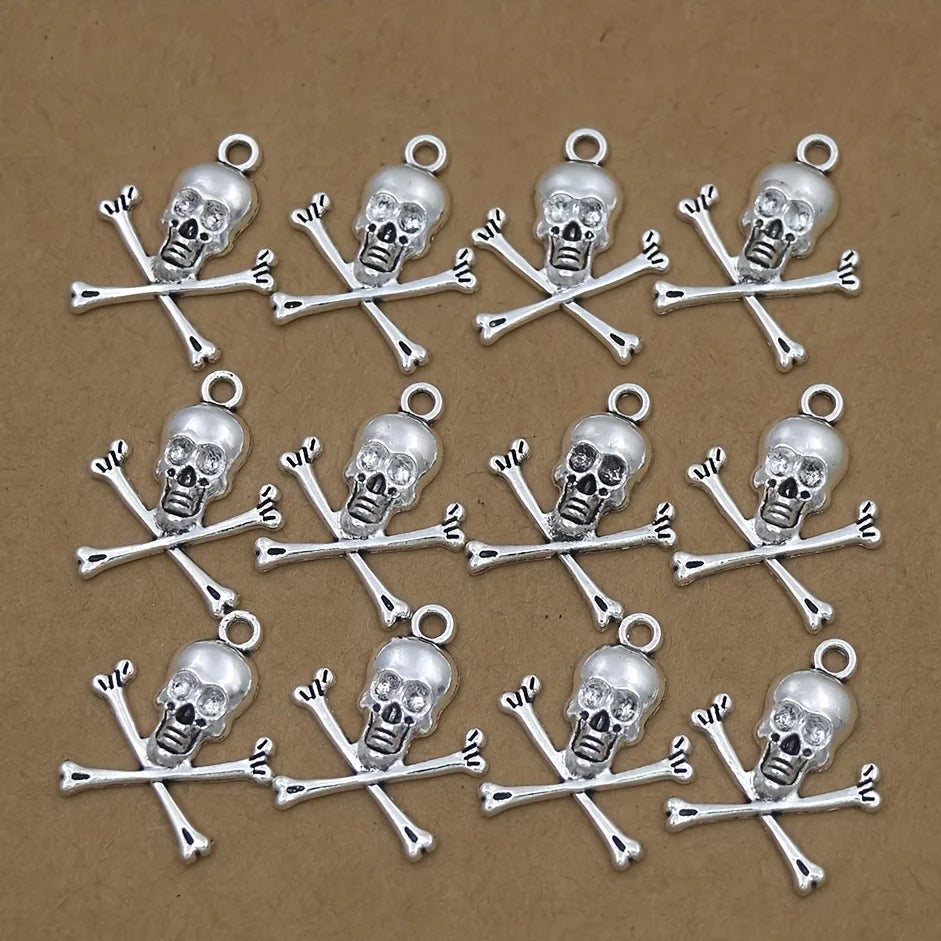 15pcs 23.6x19.5mm Pirate Style Skull Pendant Antique Silvery Tibetan Style Skeleton Charms Vintage Halloween Pendants