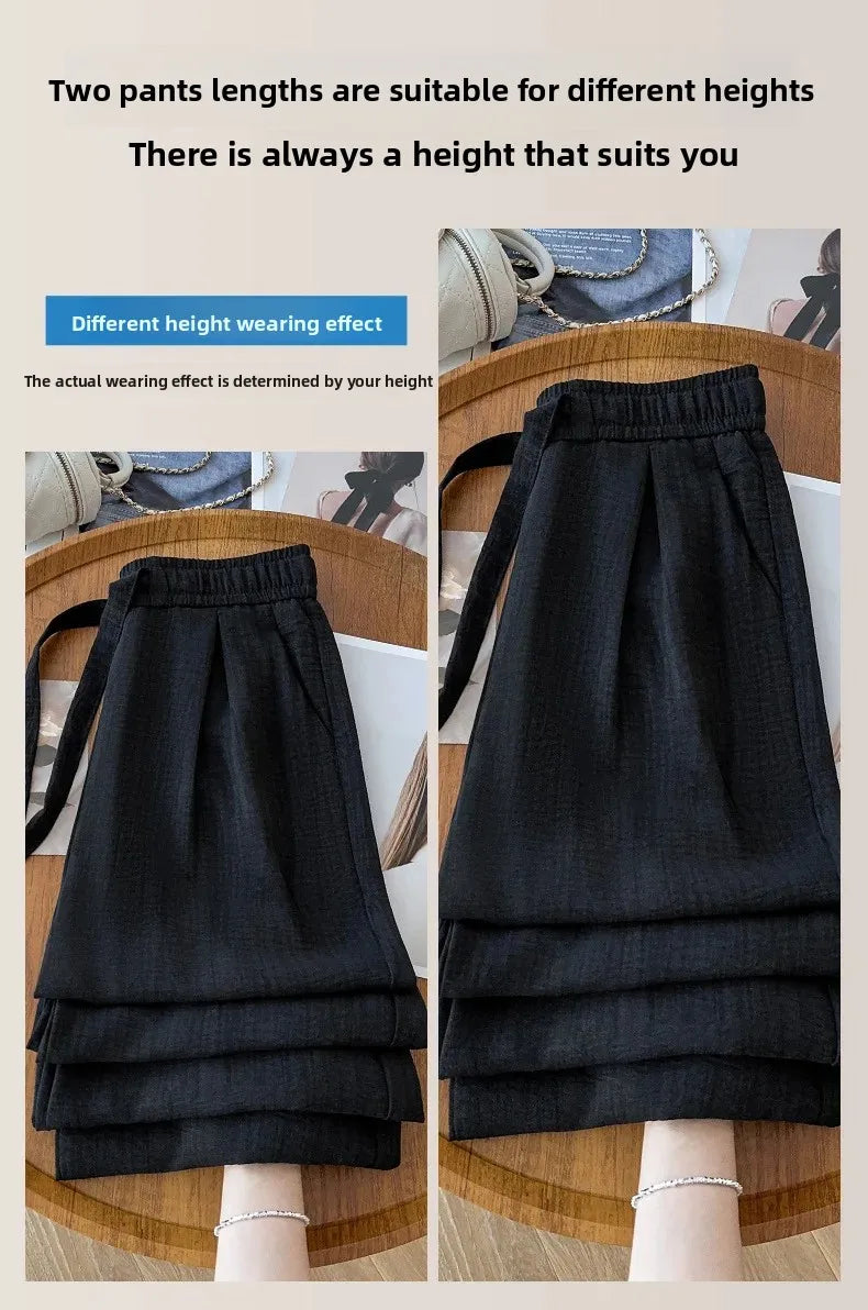 Ice Silk Wide Leg Pants Women's Loose Casual Thin Summer Trousers Small Size Draped Straight Leg Pants Female Fashion