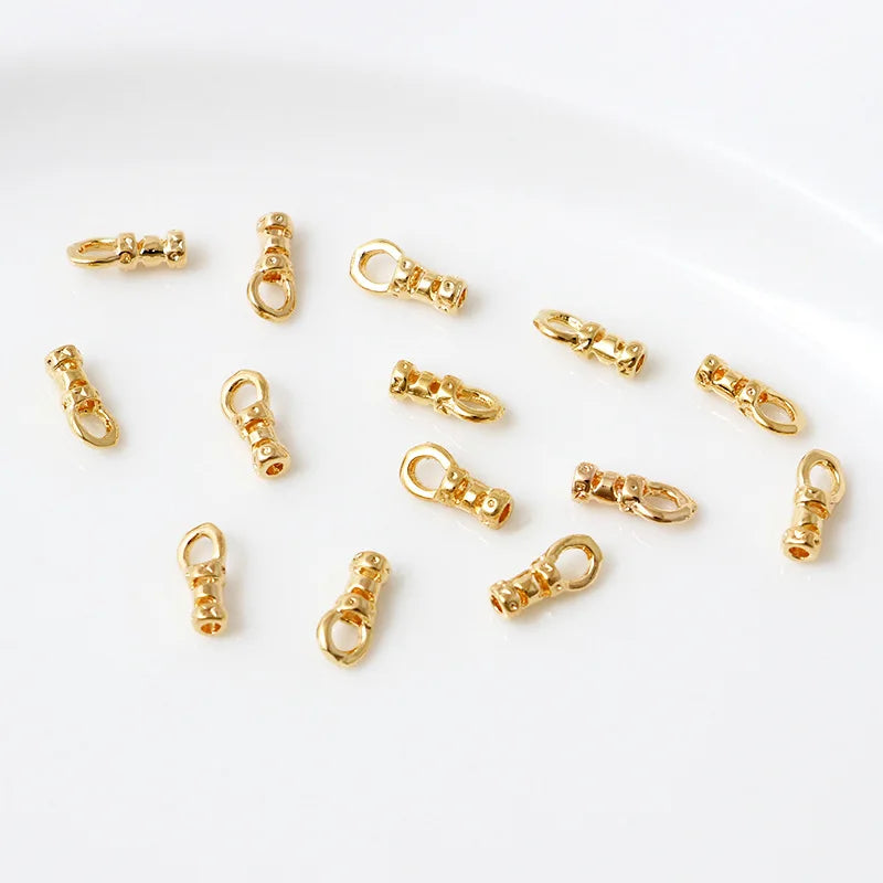 20Pcs Brass 18K Gold Plated Crimp End Caps with Loop Cord Tube Barrel Ends Cap for Leather Cords And Chains Diy Jewelry Making