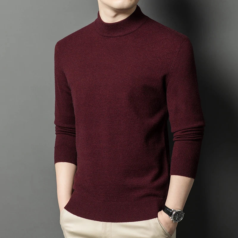 Half Turtleneck Knitwear Sweater New Autumn/Winter Mock Neck Sweatshirts Solid Color Pullovers Man Brand Casual Mens Clothing