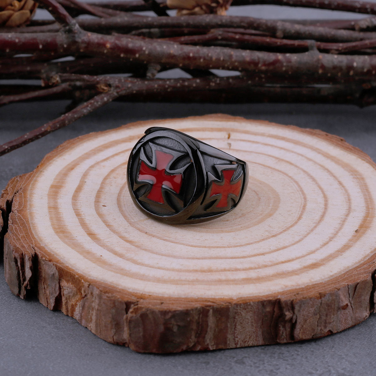 Stainless Steel Red Cross Black Ring Men's Religious Faith Hip Hop Punk Stainless Steel Simple Ring Christian Jewelry Gift