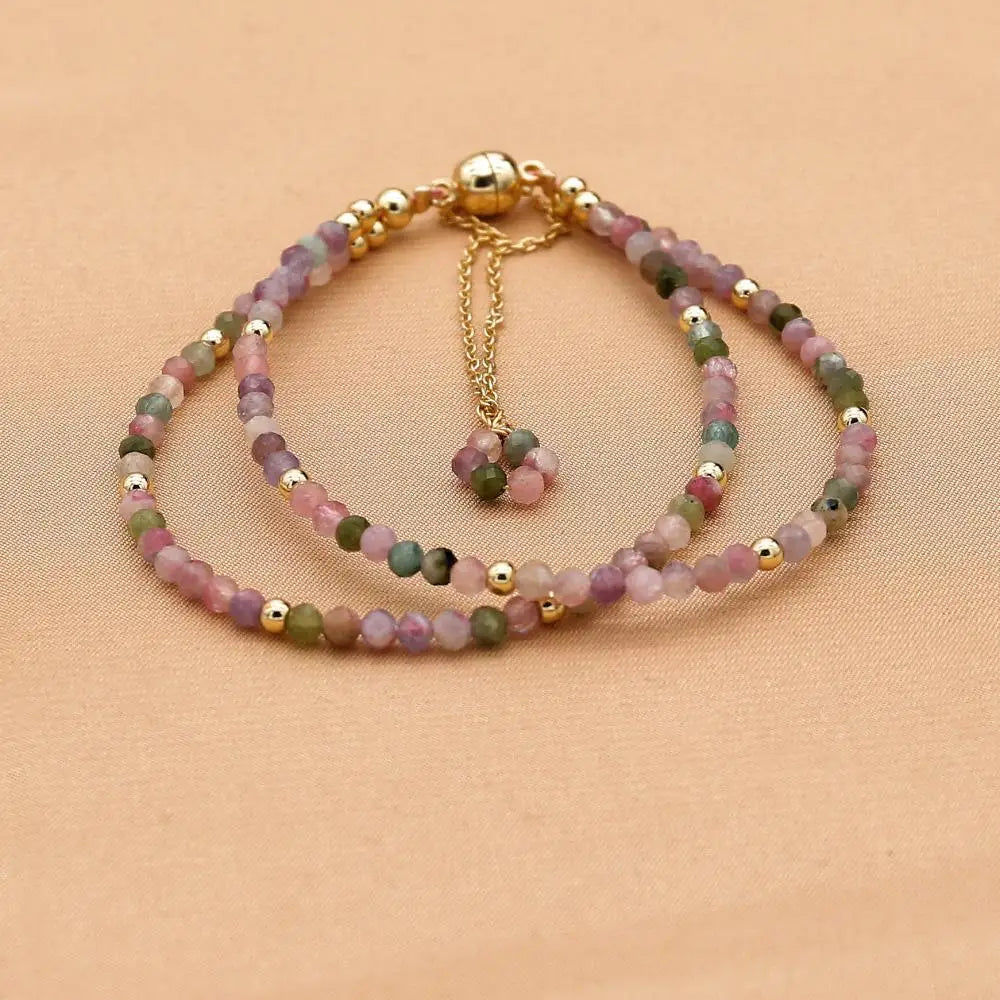 3MM Tourmaline Bracelets Double Layered Bohemian Colorful Crystal Beaded Bracelet Handmade Women Pulseira Fashion Jewelry