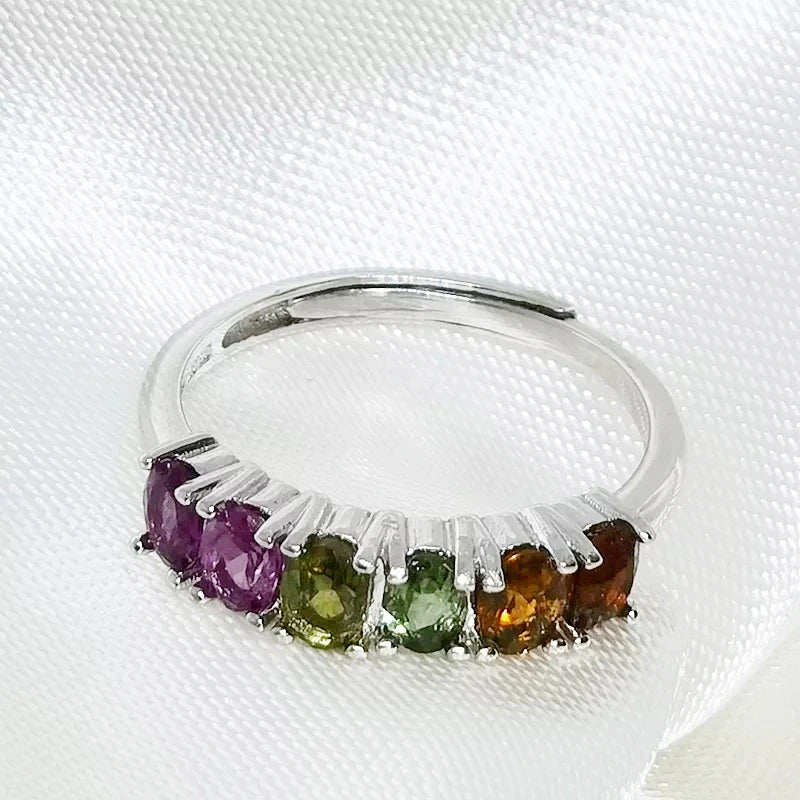 MeiBaPJ Natural Tourmaline Gemstone Fashion Colorful Stone Flower Ring for Women Real 925 Sterling Silver Charm Fine Jewelry