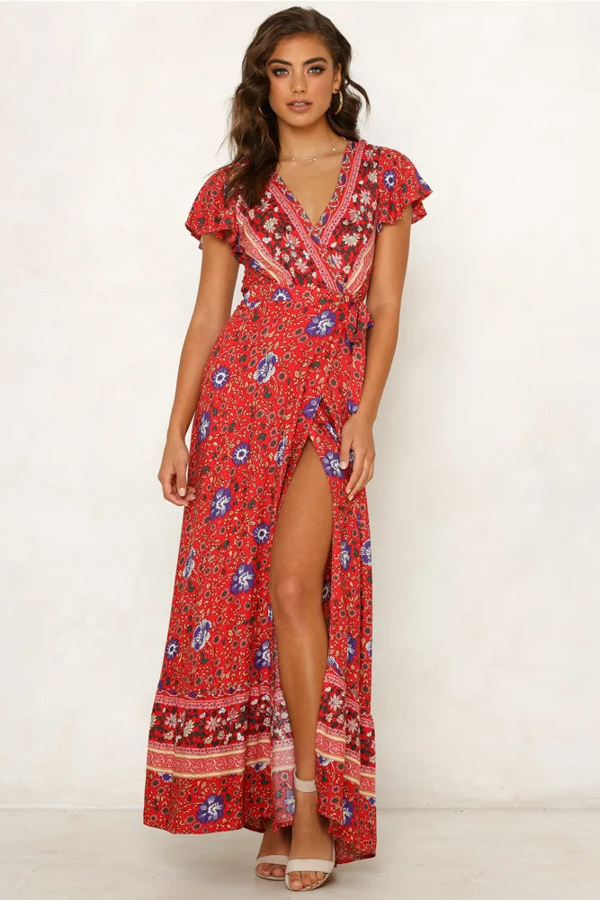 2024 Summer Leisure Hot Sale Holiday Printed Dress Sexy Long Dress Women's Wear